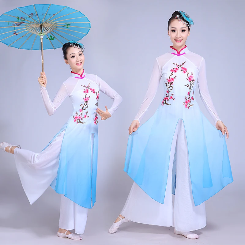 Китайский Hanfu Dj костюм национальный танец платье хор сливы песня Классическая Yangge группа вентилятор представление Женская длинная юбка