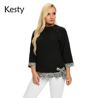 kesty womens plus size spring polyester 34 sleeve top with elastic band bowknot round neck casual top