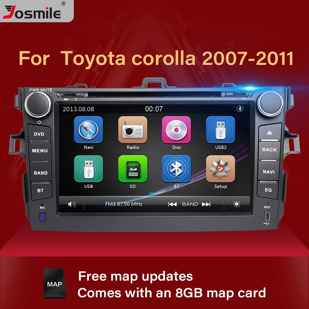 2 Din автомобильный DVD плеер Josmile для Toyota Corolla 2007 2008 2009 2010 2011 мультимедиа стерео GPS