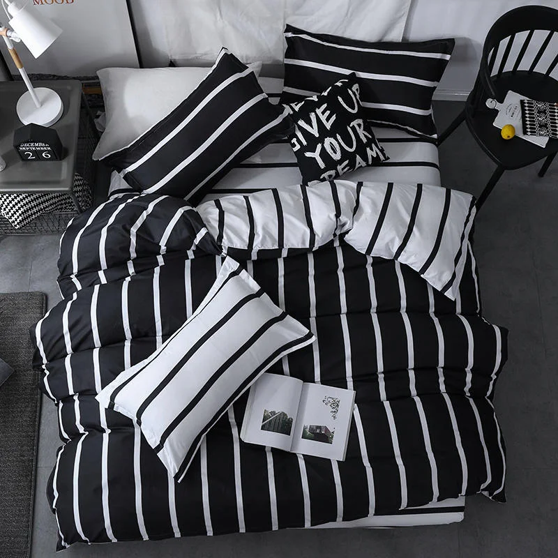 

Solstice Bedding Set Duvet Cover Pillowcase Bed Sheet Set Black And White Stripe Printing Quilt Cover Beds Flat Sheet Queen Size