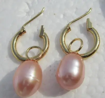 

Free shipping CHARMING A PAIR 10-12MM NATURA PINK PEARL EARRING 14K/20 YELLOW HOOK