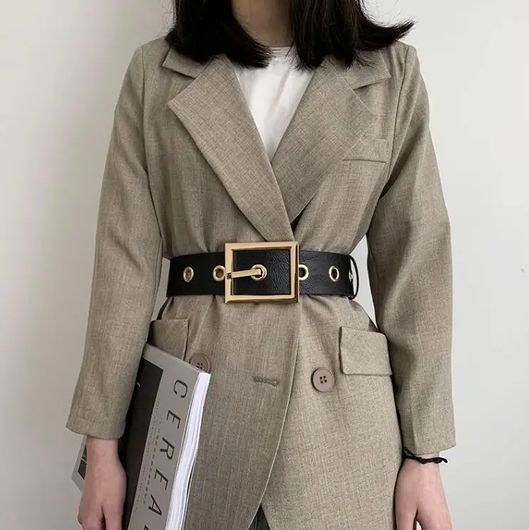 Women's runway fashion genuine leather gold buckle Cummerbunds female Dress Corsets Waistband Belts decoration wide belt R1188 |