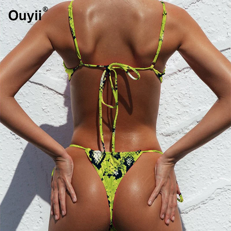 Сексуальный треугольный комплект бикини полосатый купальник для женщин галстук