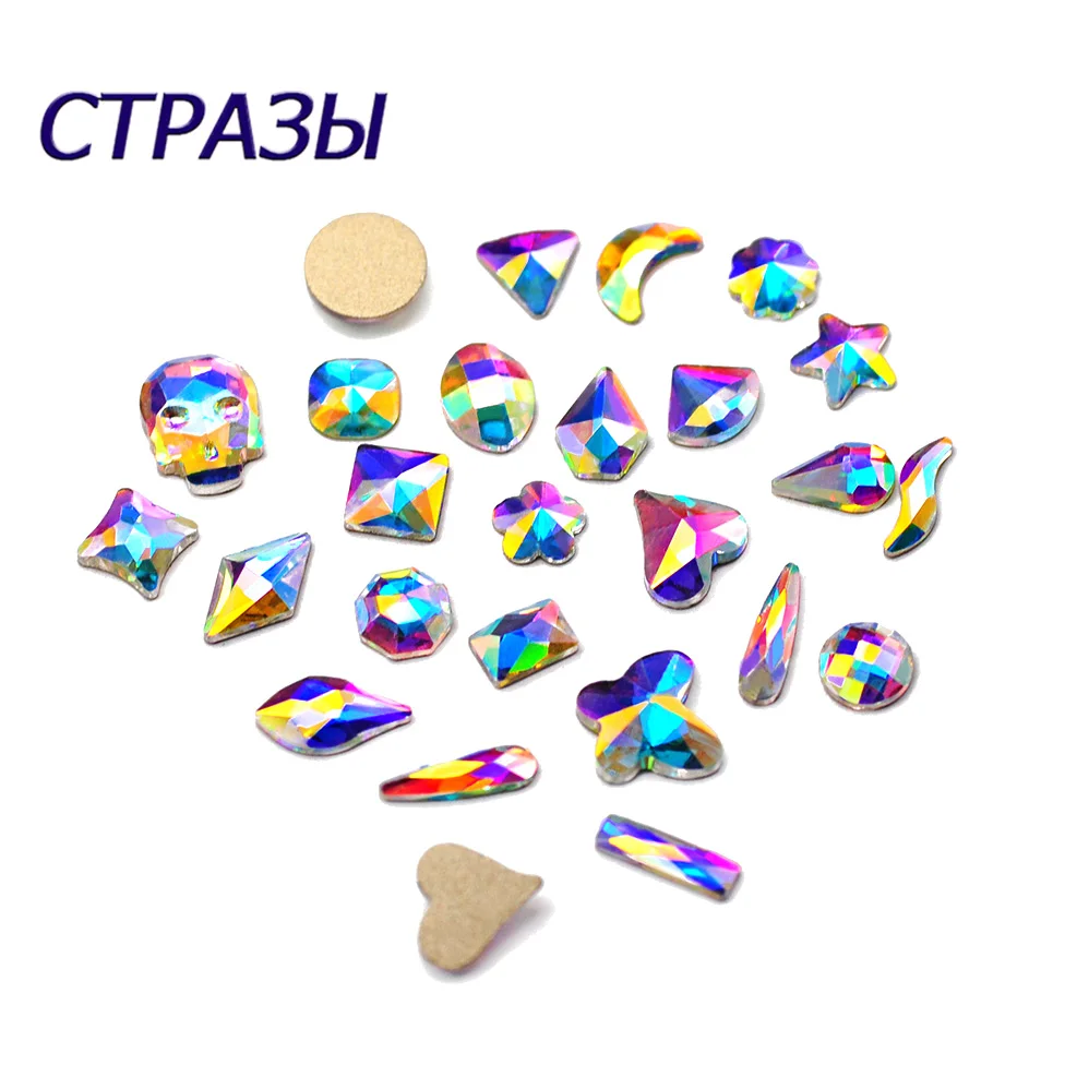 Стразы для дизайна ногтей 20 ⑤ упак. плоские вытянутые каплевидные Прямоугольные