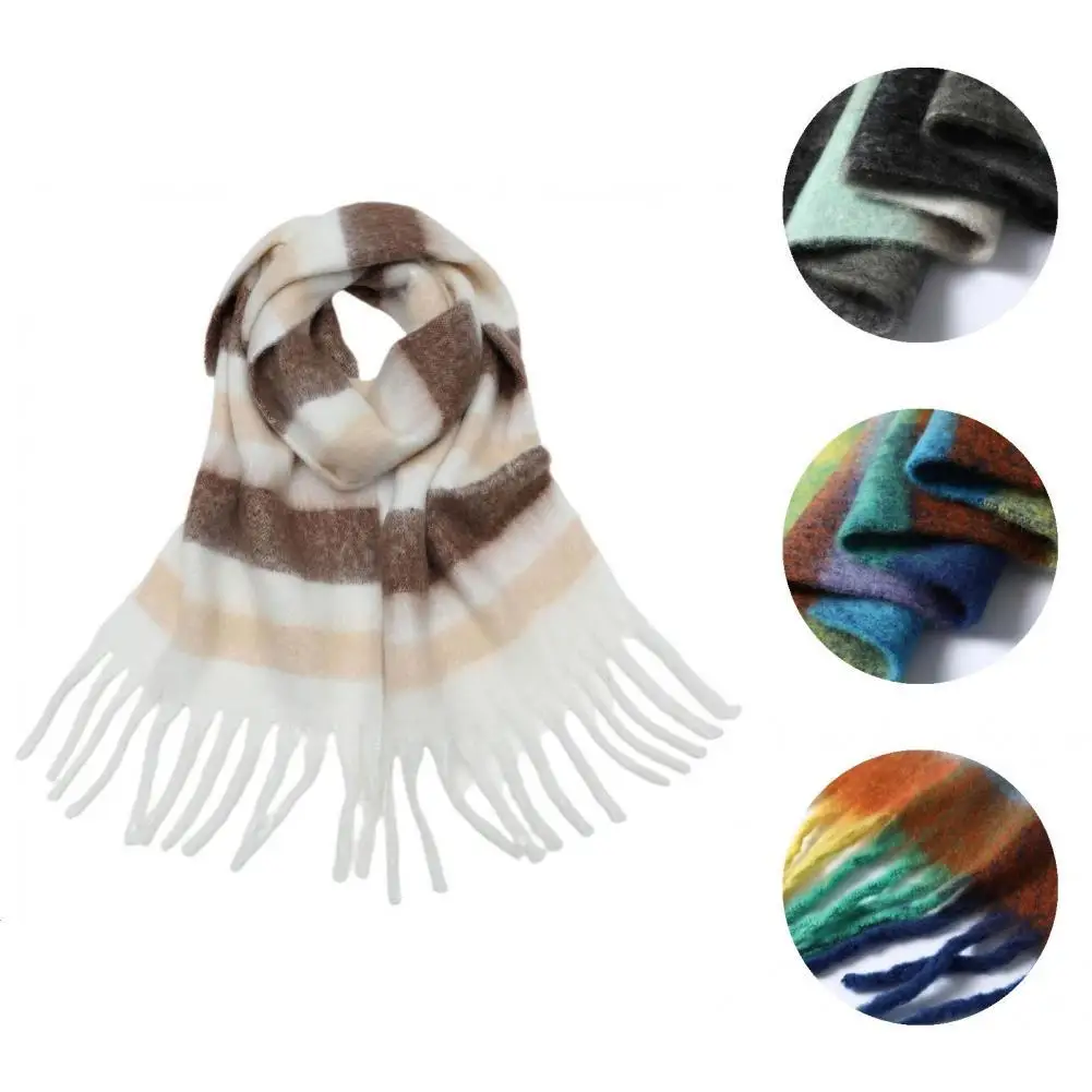 

Plaid Blanket Scarf Wind-proof Useful No Deformation Classic Oversized Shawl Cape