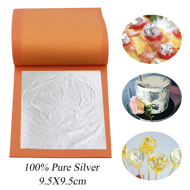100 шт. 9 5 см пищевого цвета подлинного серебра с Фольга лист листы Еда Цвета к