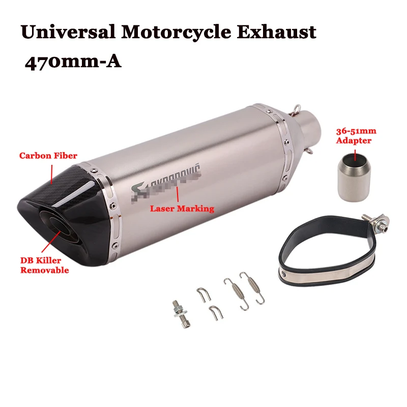 470mm A Akrapovic, 470 мм, 570 мм, универсальный, мотоциклетный, выхлопная, Модифицированная, глушитель, труба с DB killer для sx125 gsr 600 tmax 530 z1000 - Цвет: 470mm A