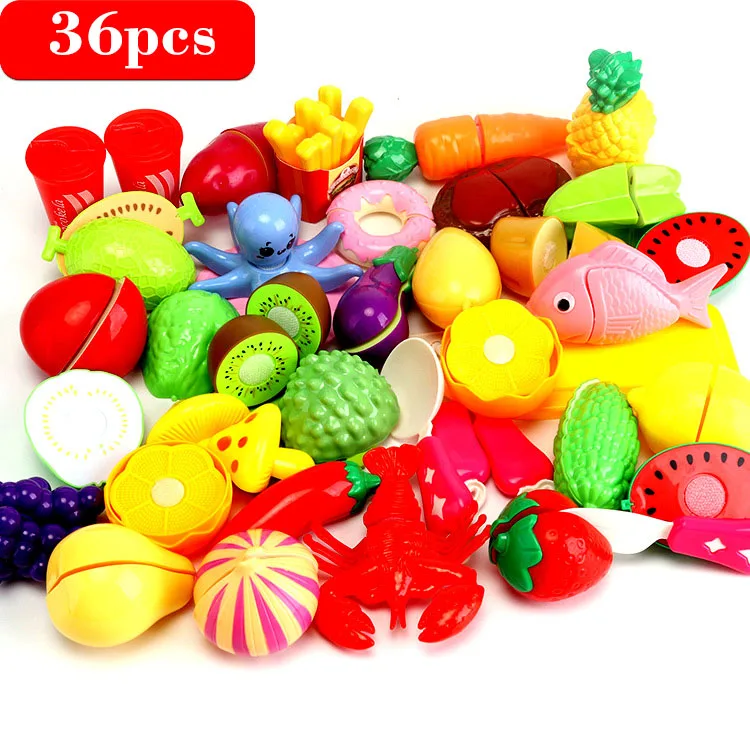 36pcs Ребенок кухня пищевой реквизит игрушечные лошадки для девочек мини овощи фрукты Картофельные Чипсы Сладости фаст еда посуда набор малыш младенче - Цвет: 36pcs
