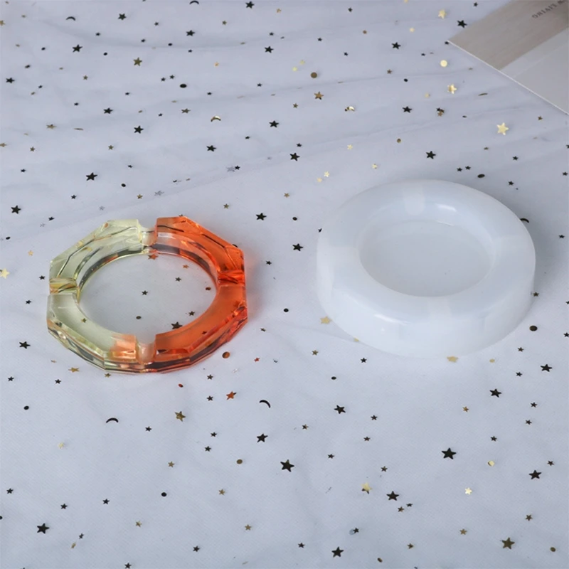 

3 Pack Ashtray Resin Molds with 3 Pack Shinny Foil Flakes 20 Pcs Wood Sticks and Finger Cots for DIY Ashtray Making