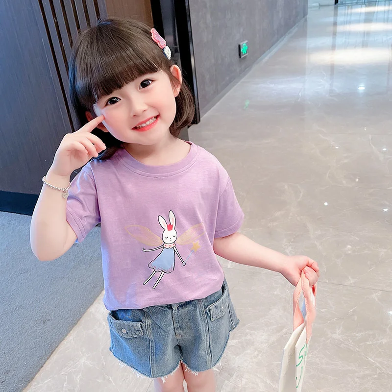 

Celveroso 2021 summer new baby girl short sleeve T shirt children Korean version girls summer casual foreign style jacket base