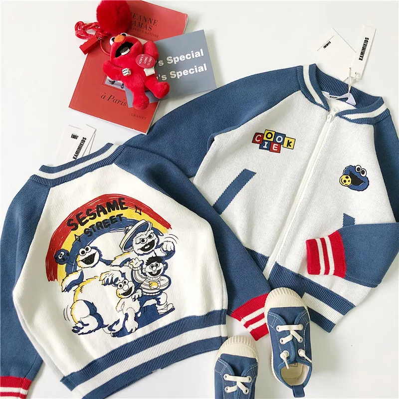 

Tonytaobaby Cartoon Printed Knitted Contrast Cardigan Boys and Girls Autumn Cotton Sweater