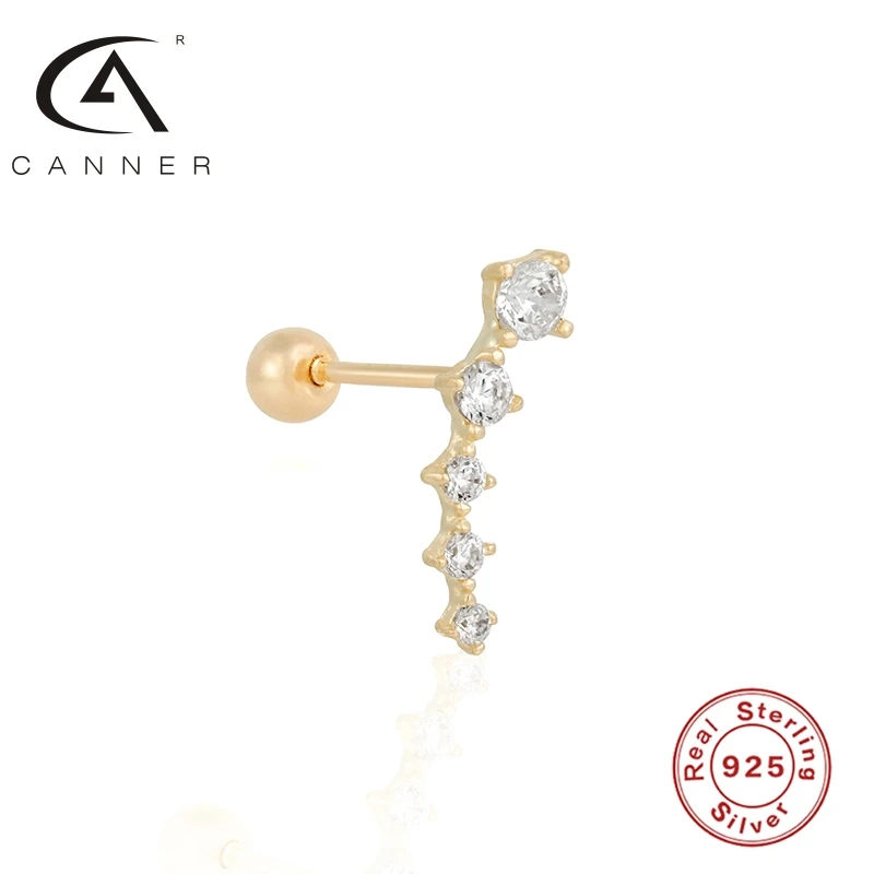 

CANNER Earrings S925 Sterling Silver Pierced Piercing Stud Ear Ring with Single Row Diamond Support Customized