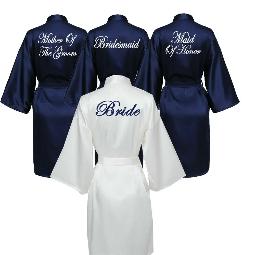 

satin silk robes for women Gown Robes Wedding Robe Bride Dressing Gown Bridesmaid navy customed letter print robe