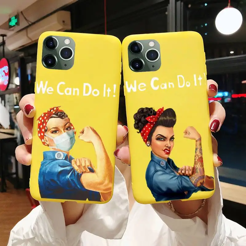

We Can Do It Women Power Phone Case For Iphone 6 6s 7 8 Plus XR X XS XSmax 11 12 Pro Mini Max Candy Yellow Silicone Cover