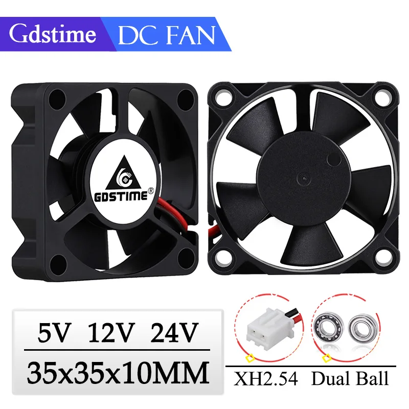 Gdstime 2 Pieces 35x35x10mm 35mm 3510 5V 12V 24V Brushless DC Cooling Cooler Fan 35mmx35mmx10mm 3.5cm Axial Mini Radiator Fan