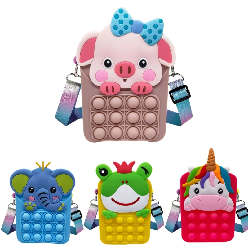 

New Popits Pops Kawaii Cartoon Pigs Coin Purse Silicone Its Girl Kawaii Messenger Bag Children Finger Push Bubble Toy Bag Gift