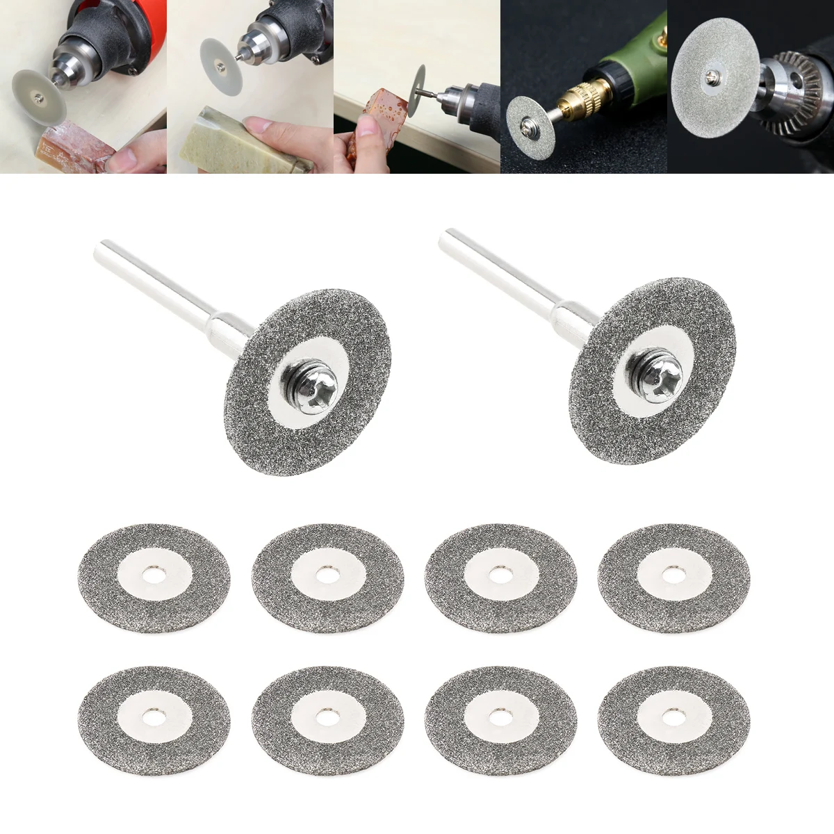 

10pcs 20mm Multifunctional Saw Blade Diamond Cutting Discs Saw Blade with 2pcs 3mm Diameter Fixed Rod for Cutting Glass Metal