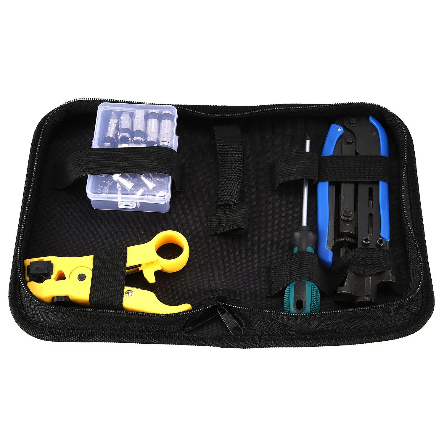 

HOT Coax Cable Crimper Kit, Compression Tool Coax Cable Crimper Kit, Adjustable Rg6 Rg59 Rg11 75-5 75-7 Coaxial Cable Stripper W