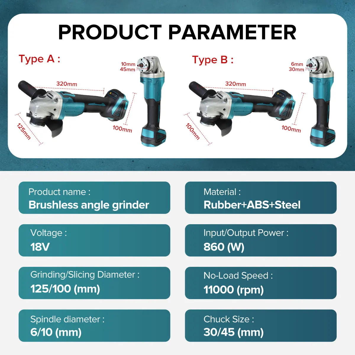 

860W 18V 100/125mm Brushless Cordless Impact Angle Grinder with Grinding Disc 4 Speed fr Makita Battery Cutting Machine Polisher