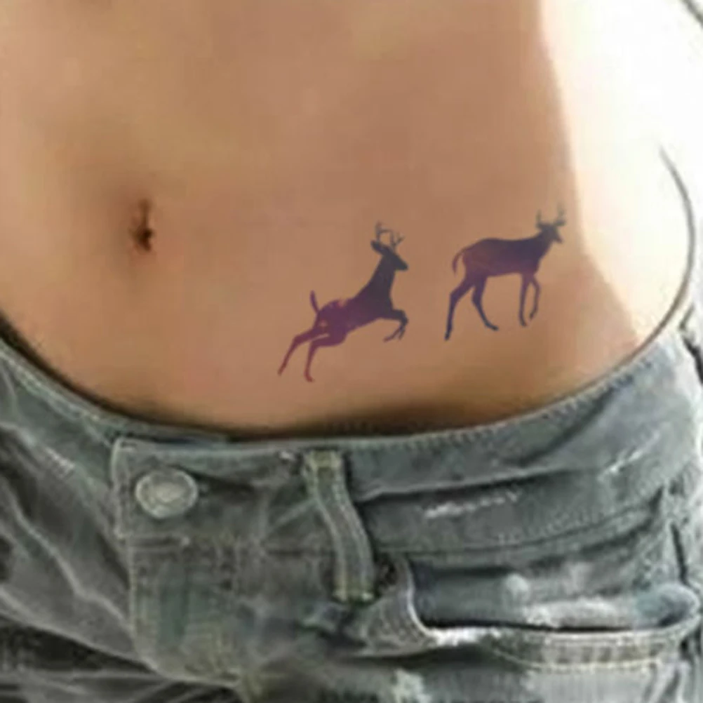 

Temporary Foil Decal Removable Body Art Runs Elk Rabbit Pattern Fake Tattoo Disposable Waterproof 3D Tattoos Sticker