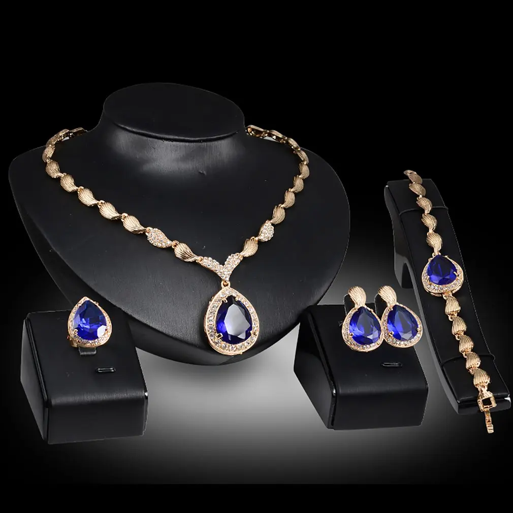 Ornament Set Lady Necklace Earrings Brecelet Chain Jewelry Set Charming Women Bracelet Pair Ear Stud Vintage Fingle Ring Pendant