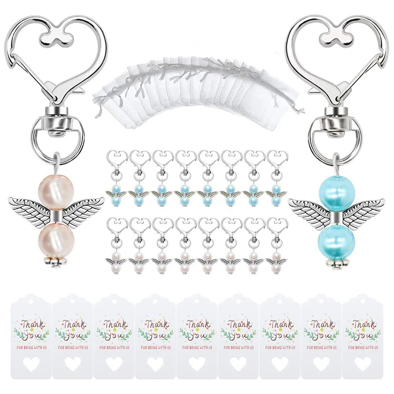 

40 Sets Pearl Angel with Heart-Shape Keychain Wedding Favor Set,Include Angel Pearl Keychains,Organza Gift Bags and More