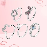 silver 925 fine jewelry for womens finger rings 2021 trend zircon crystal stone mickey heart minnie bow cinderella tiara crown