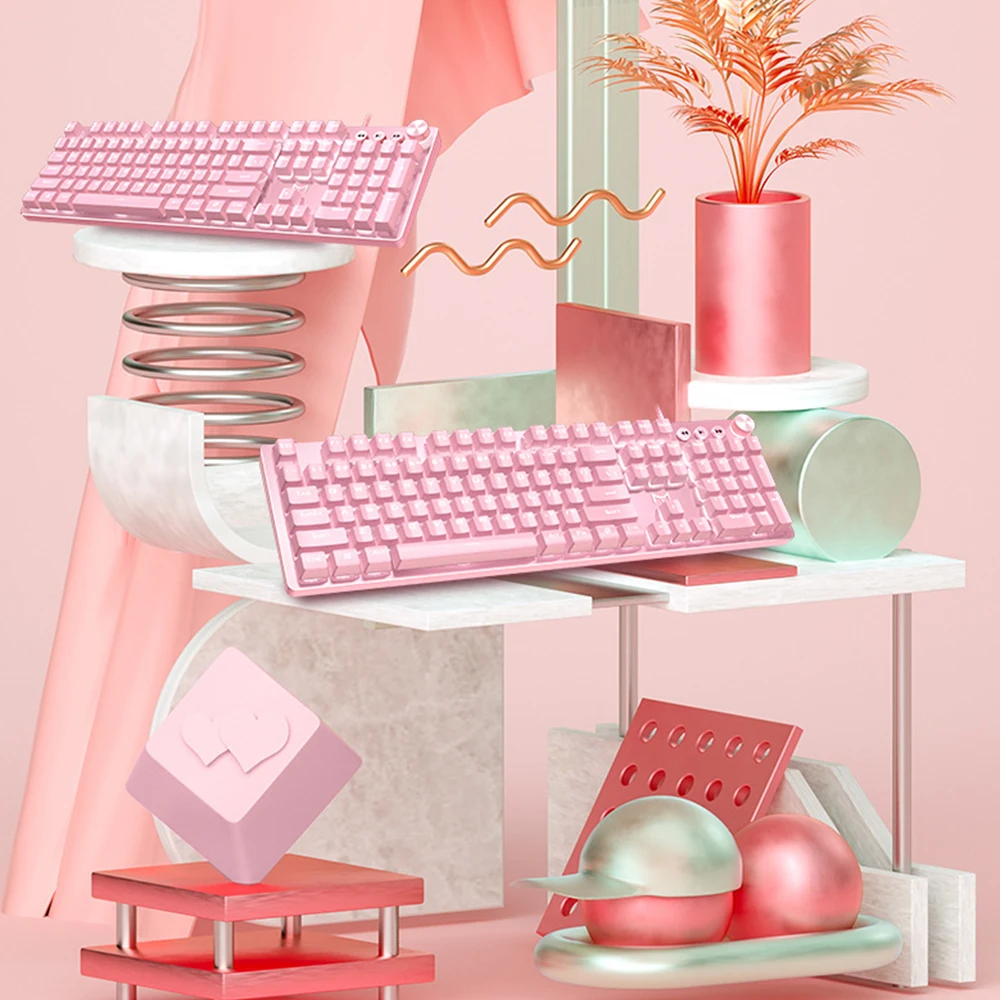 

Pink Mechanical Keyboard 108-key USB Wired Keyboard Cute Girl Gaming Keyboard with White Backlight for Laptop PC Computer Home