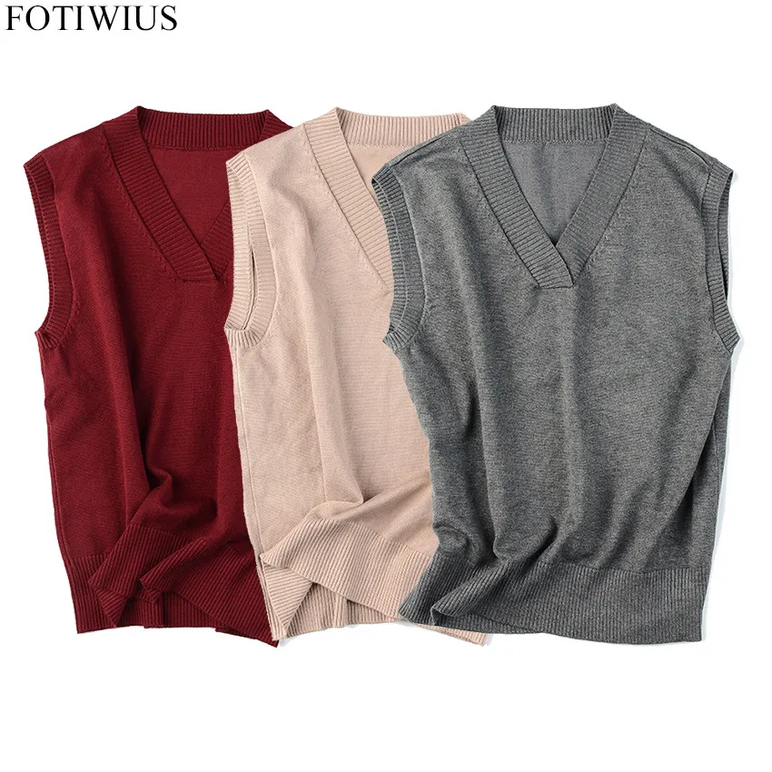 

Sweater Vest Women V-neck Solid Knitted Sweater Coat Pullover Waistcoat Sleeveless Tops Pullover Outwear