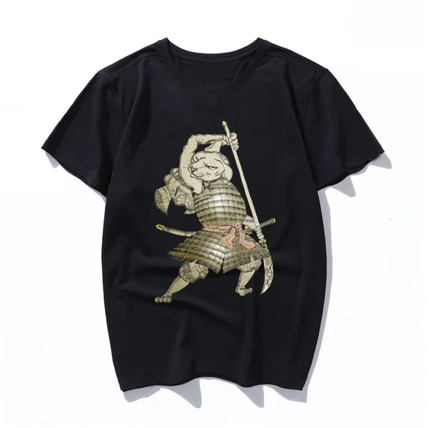 

samurai cat T-Shirt for Men Short Sleeves 2019 Fashion Tees O Neck Cotton Clothes T Shirt