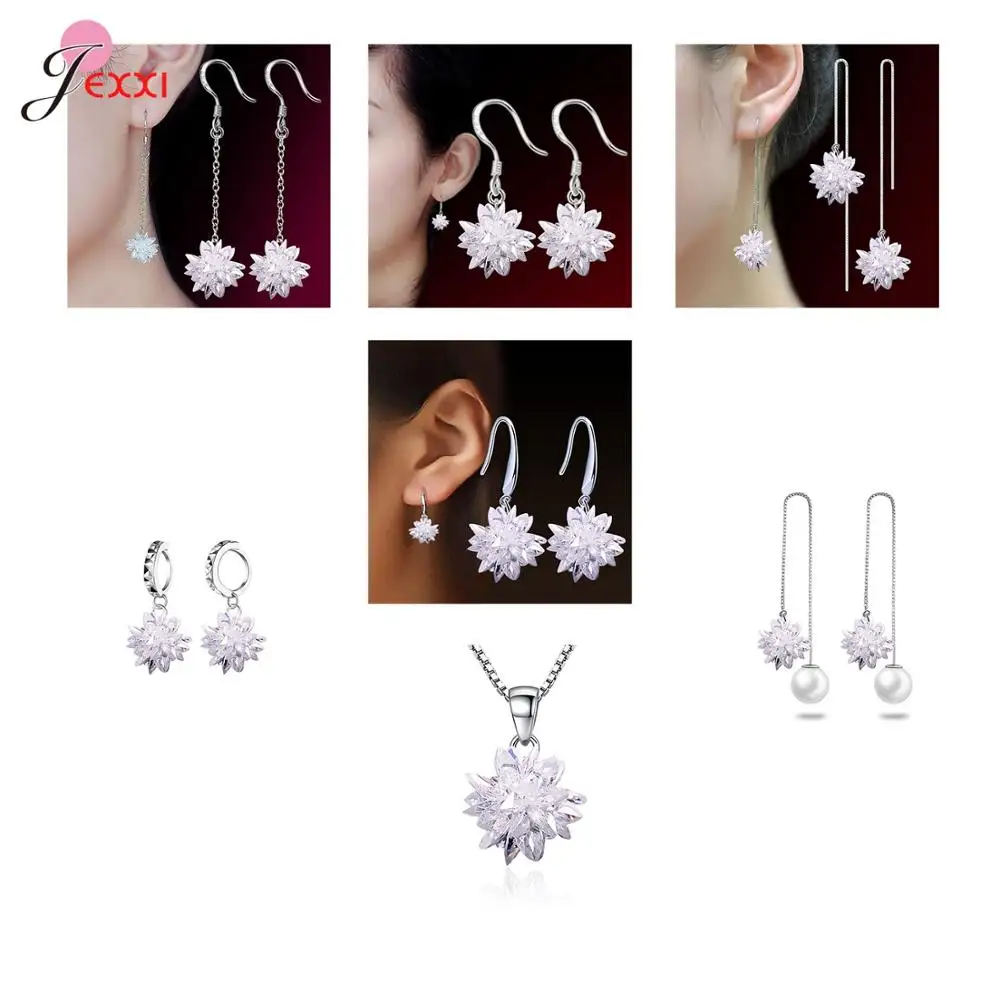 

Amazing Style Women New Trendy 925 Sterling Silver Jewelry Sets Pendant Necklace Drop Earrings Long Dangle Earring For Choice