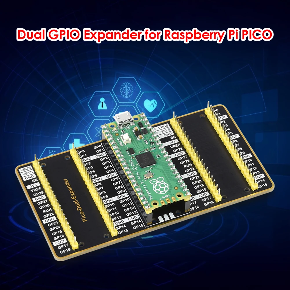 

Dual GPIO Expander Module Clear Pin USB Power Connector Extension Board for Raspberry Pi PICO Two Sets of Male Headers Parts