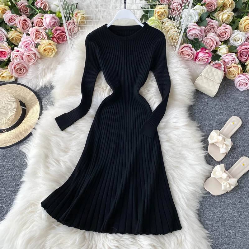 Женское трикотажное платье ALPHALMODA элегантное Плиссированное с длинными рукавами