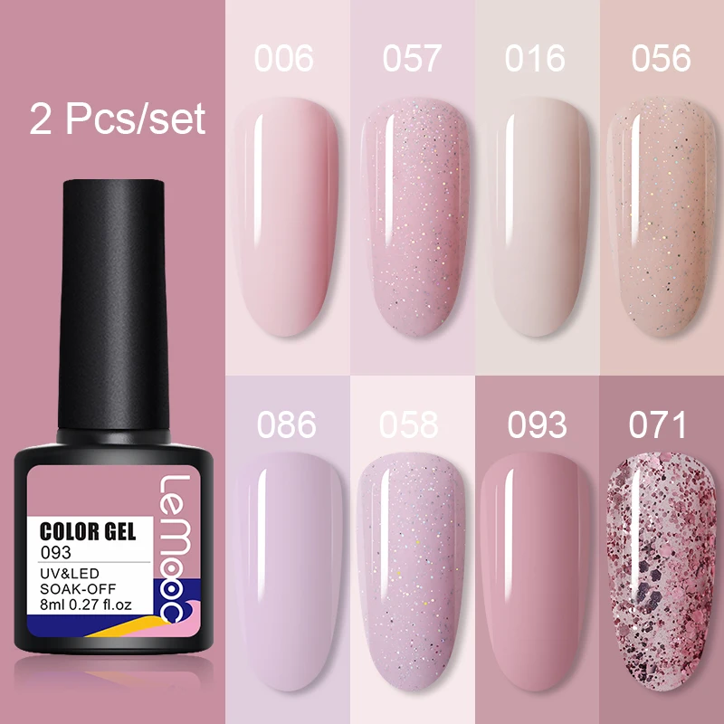 LEMOOC 2pcs/set Glitter Nude UV Gel Polish Set Pink Color Series Led Nail Sparkling Shining | Красота и здоровье