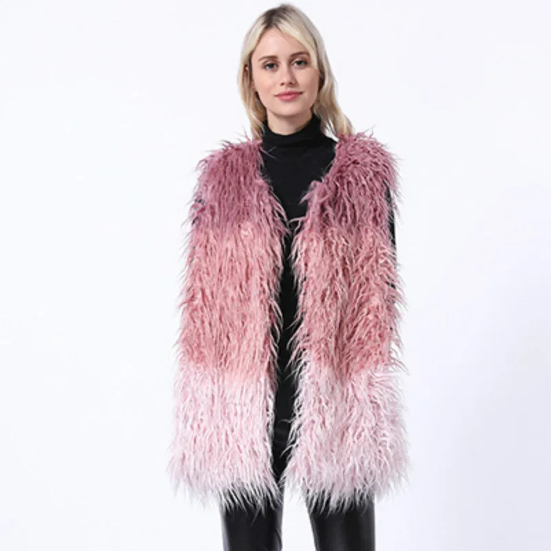 Женский меховой жилет из искусственного меха элегантная розовая теплая