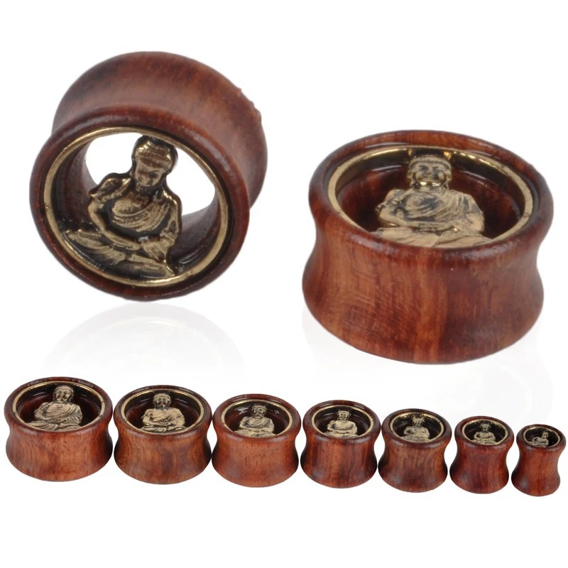 Винтажные этнические деревянные затычки для ушей Будды двойные расклешенные