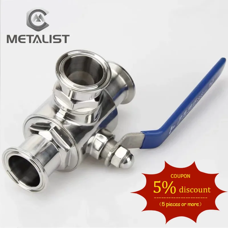 METALIST Pipe OD 51MM-89MM SS304 Or SS316L Stainless Steel Sanitary 3 Way Ball Valve T Port Ferrule Type Fit 2&quot 64mm Tri Clamp |