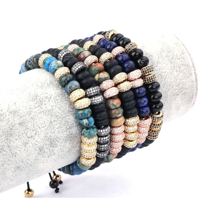 

New Design High Quality Luxury CZ Micro Pave Beads Natural Stone Braided Beaded Macrame Bracelet Men Women