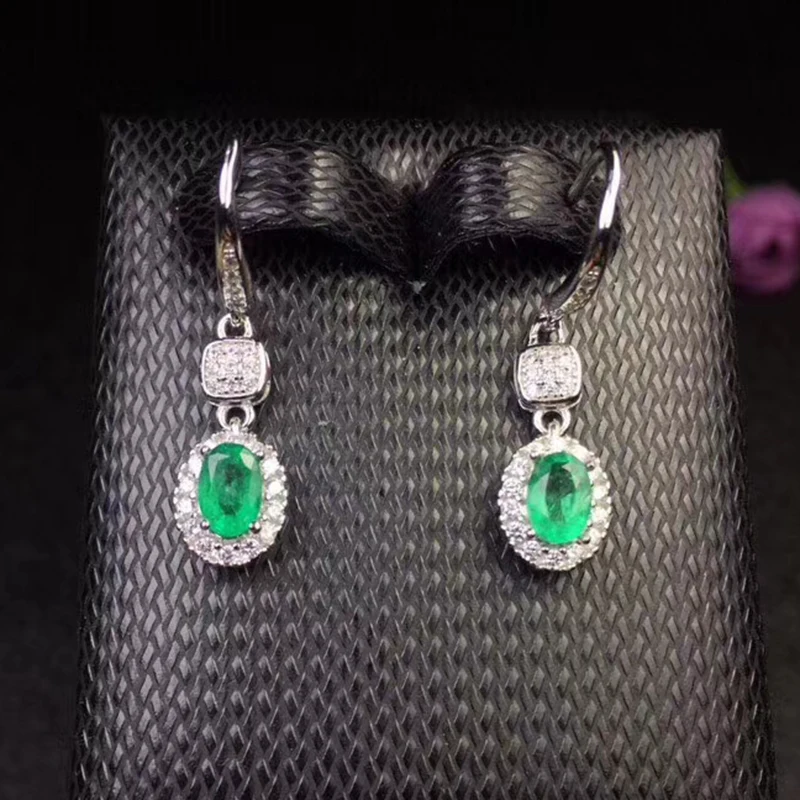 100% real natural emerald drop earrings for wedding 4 mm * 6 Zambia silver 925 jewelry | Украшения и аксессуары