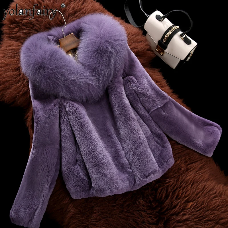 

Женская зимняя куртка с натуральным мехом, Воротник из лисьего меха, Корейская одежда, PT8110652 KJ4991, шуба из натурального кролика