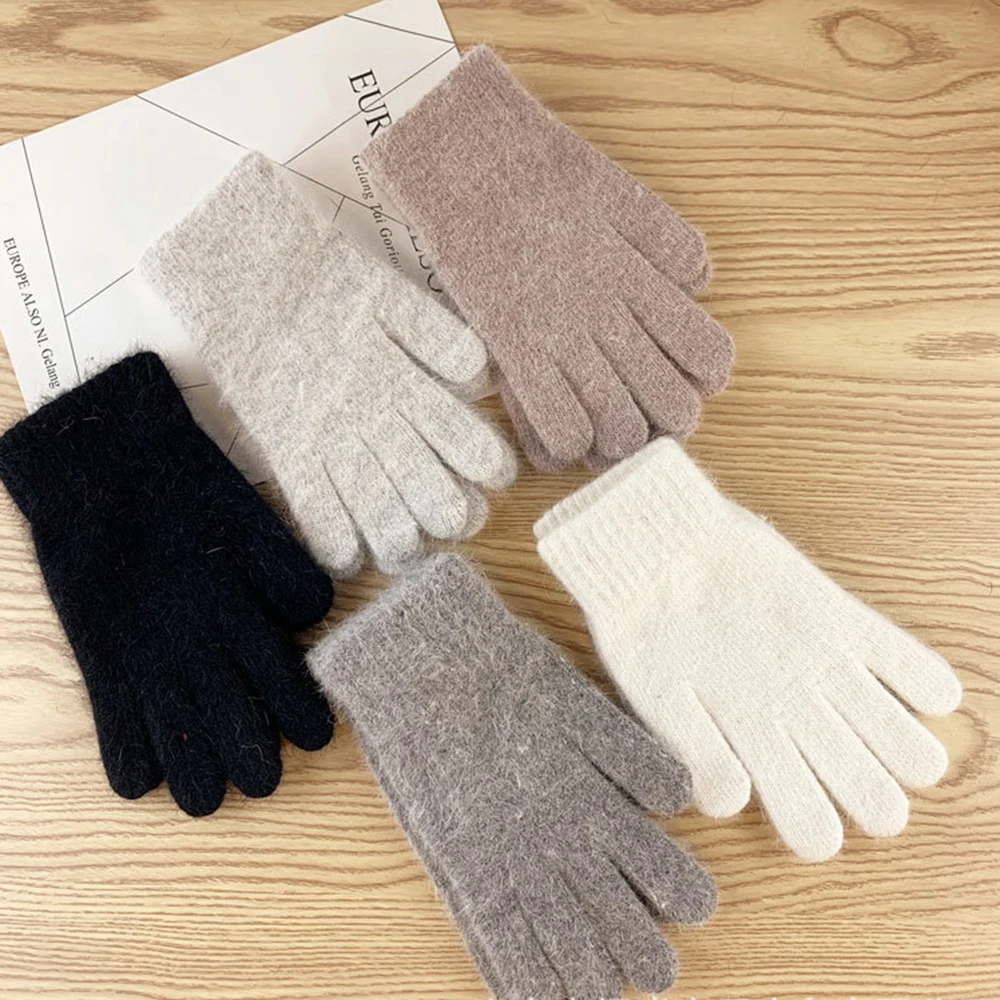

1Pair Gloves Women's Winter Solid Color Plush Warm Riding Gloves Women Winter Gloves Knitted Gloves Thick Colorful Lady Gloves