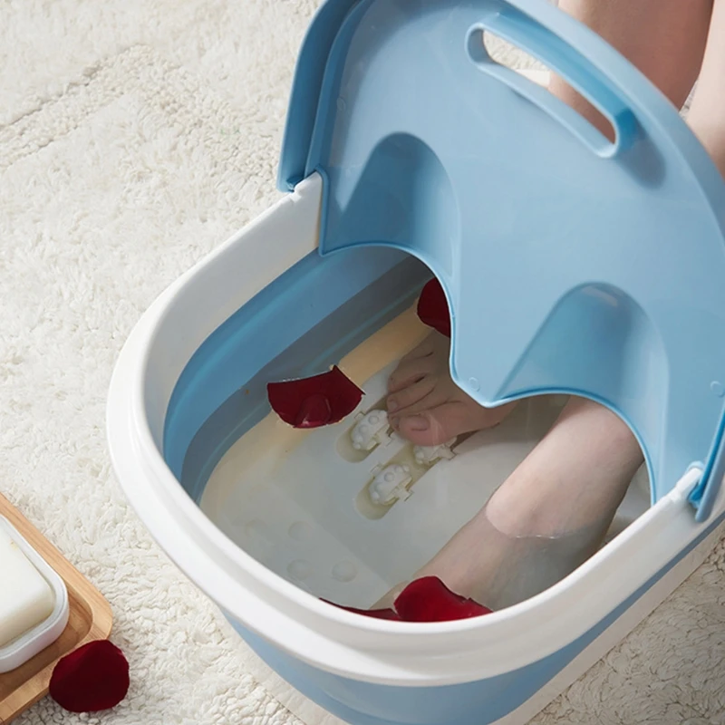 

Portable Foot Sauna Bath Barrel Soaking Bucket Folding Basin Foaming Massage Bucket Home Pedicure Bathtub 2 in 1 Cover & Handle