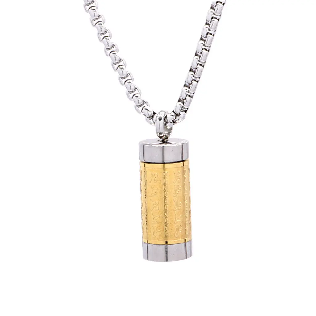 

1PC Scripture Unique Sutra Tube Gold Necklace For Men Retro Amulet Jewelry Mantra Buddhist Titanium Steel Necklaces
