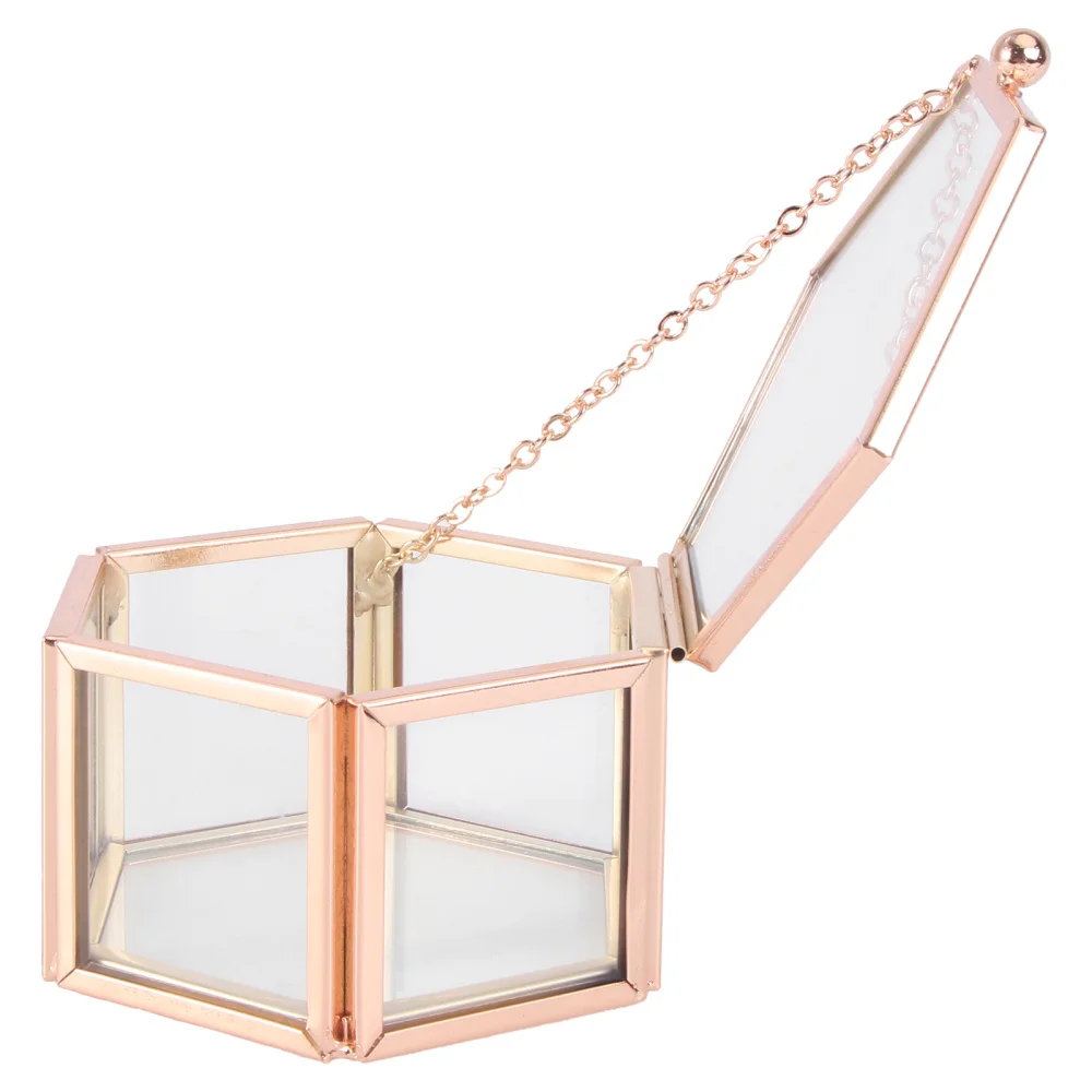 

Hexagon Geometric Ring Box Unique Wedding Favor Party Decorations Glass Gift Holder Jewelry Storage Box