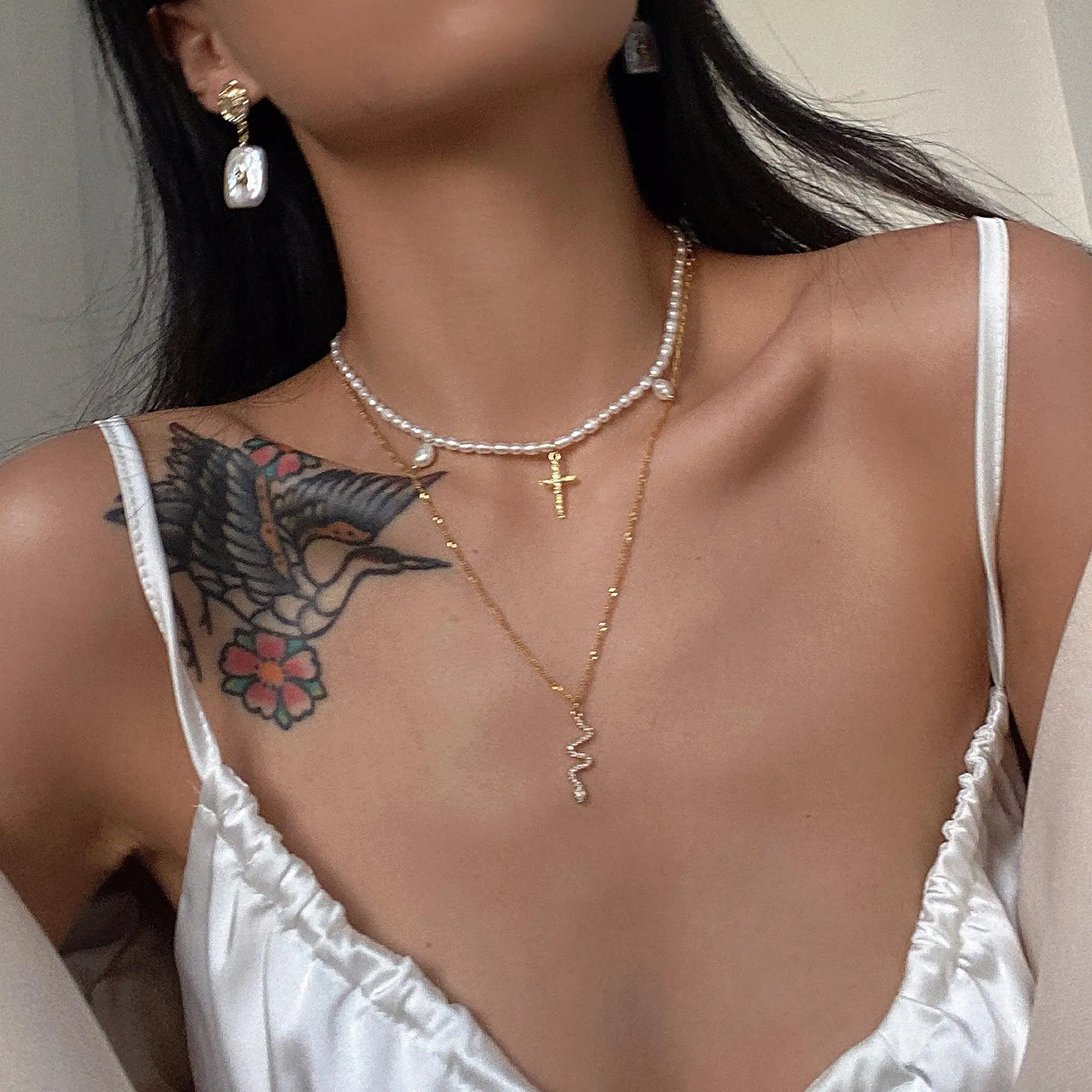 

Personalized cross necklace choker women Pearl cross necklace