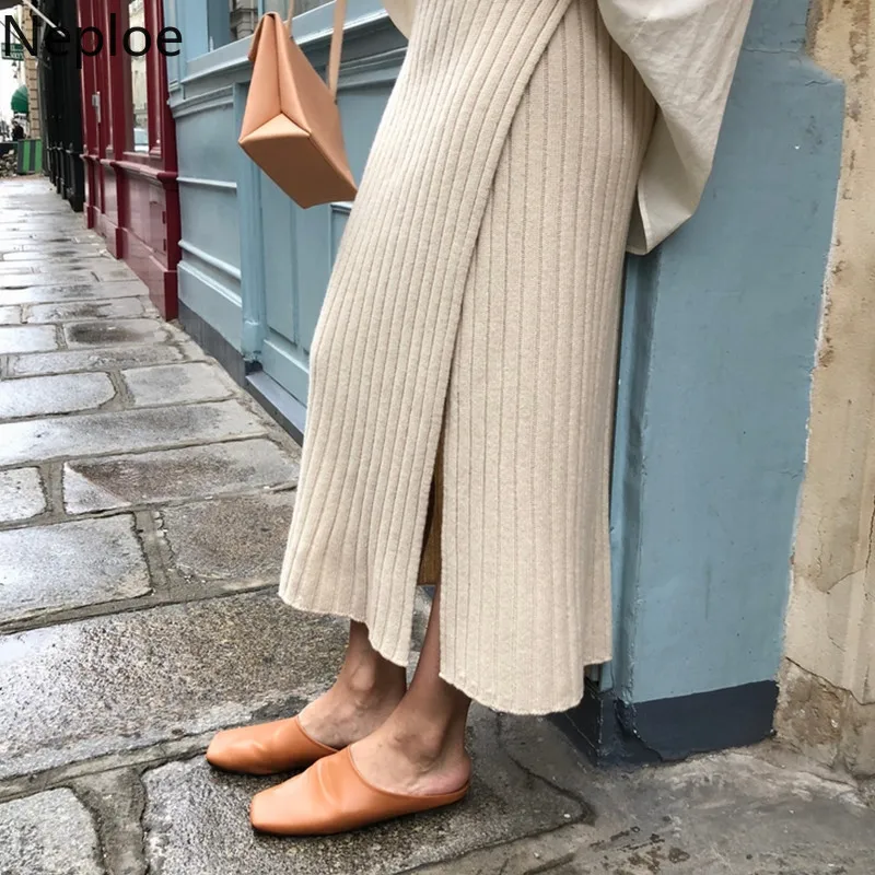 Женская кашемировая юбка с разрезом прямые высокой талией элегантные тонкие Jupe