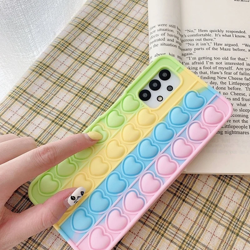 

3D Herat Push It Stress Relieve Case for Samsung Galaxy A71 A51 A31 A12 A32 A20 A30 A50 A11 A21 A10E Girl's Silicon Fidget Cover