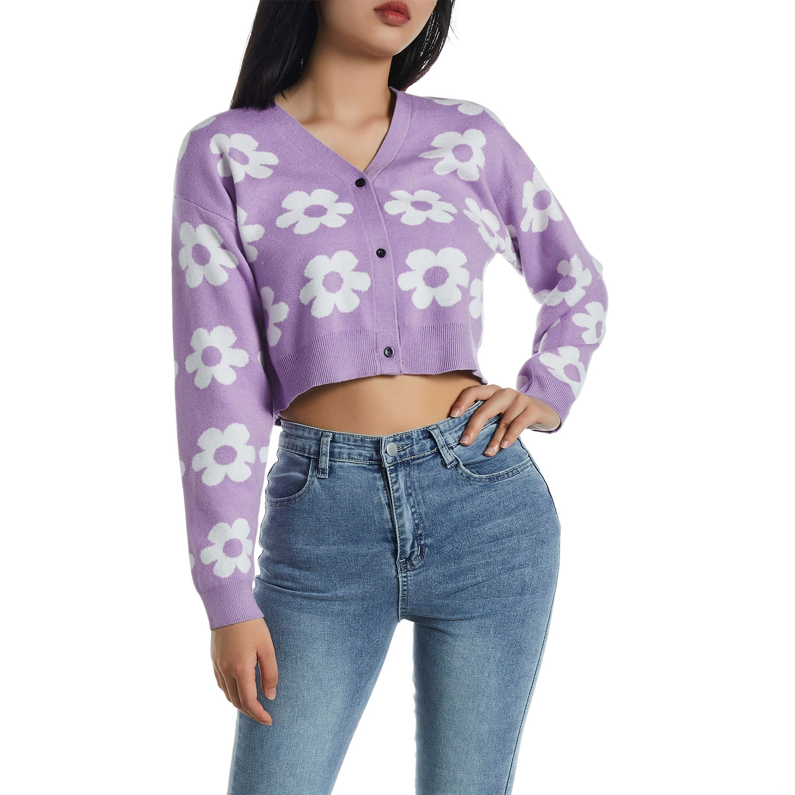 

hirigin 2021 Women Sweaters Womens Casual Long Sleeve Cardigan Fashion Flower Pattern Single-breasted Knitted Coat