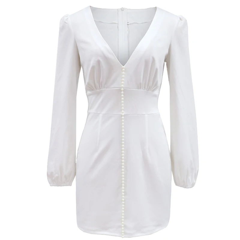 

2021 Summer Women's Retro Low Cut V Neck Waist Dress Long Section Commuter Wind Dresses Fashion Chic Single Breasted Female