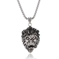 hiphop rock lion head pendant necklaces men animal stainless steel neck chain fashion party male punk jewelry accessories gl0022